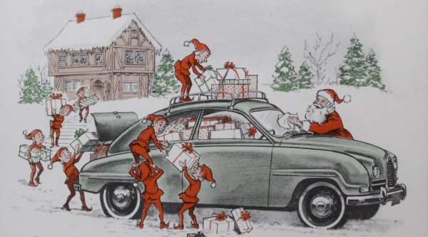 Новогодняя открытка с автомобилем