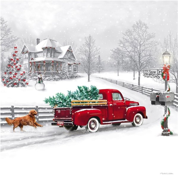 Красный автомобиль с елкой