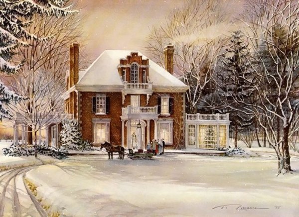 Винтаж открытка зима домик