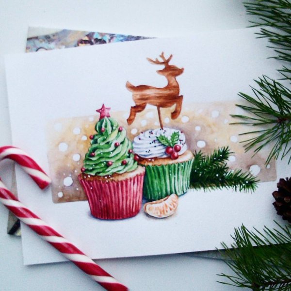 Новогодние Акварельные скетчи