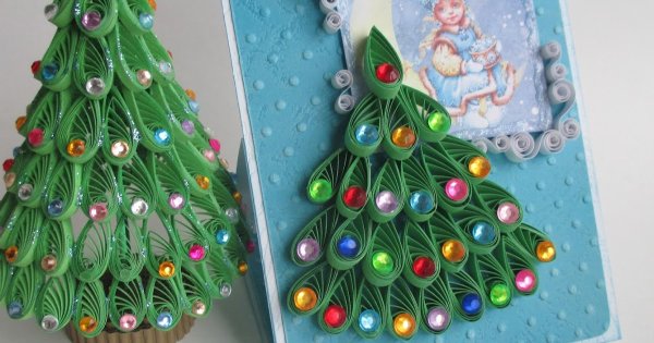 Открытка елка квиллинг