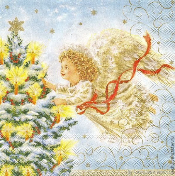 Новогодние салфетки ангелочки для декупажа