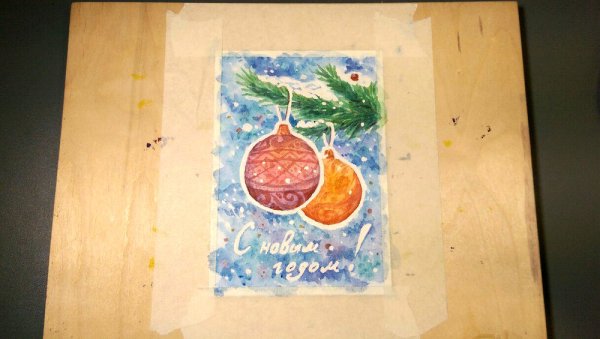 Открытка на новый год рисунок красками