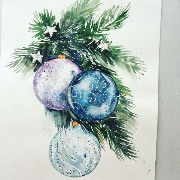 Новогодние открытки акварелью
