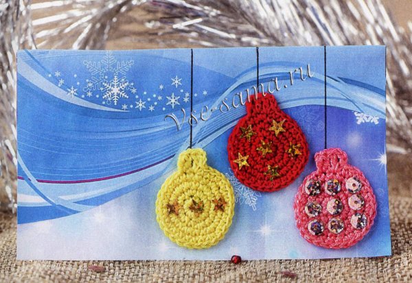 Новогодние открытки из ниток