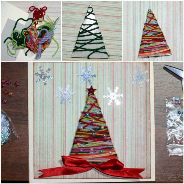 Вышивка на картоне Новогодняя