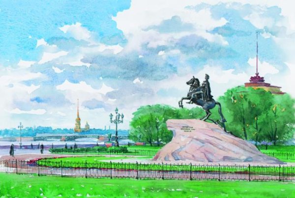 Акварельный Петербург медный всадник