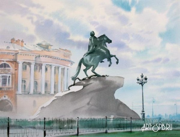 Акварельный медный всадник Санкт-Петербург