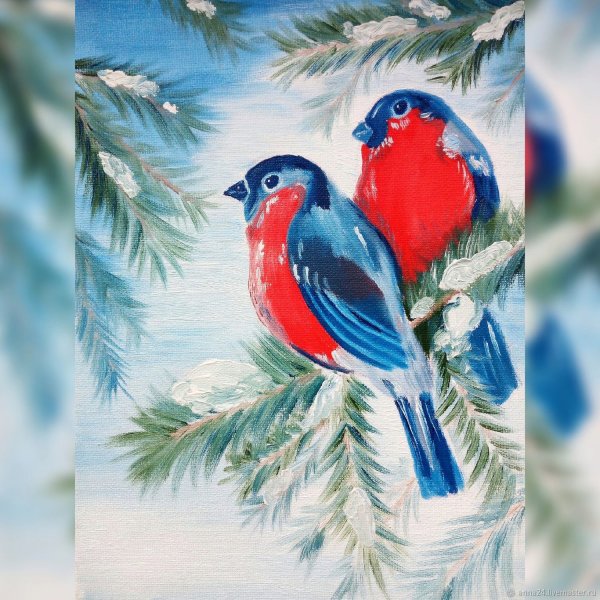 Открытка "Снегири"