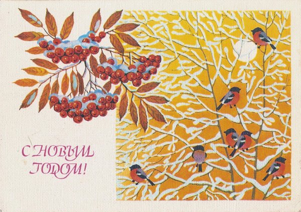 Советские открытки со снегирями