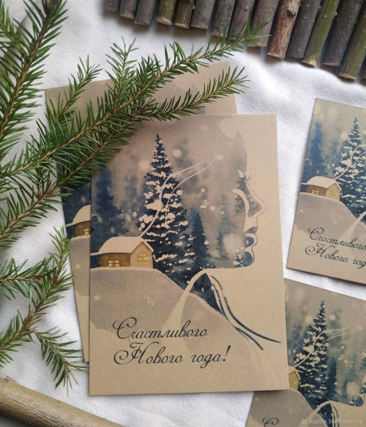 Открытка крафт новый год