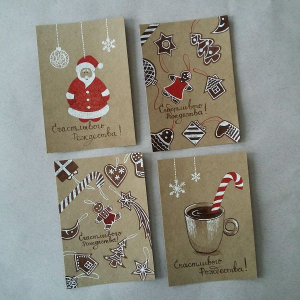 Новогодние открытки из крафт бумаги