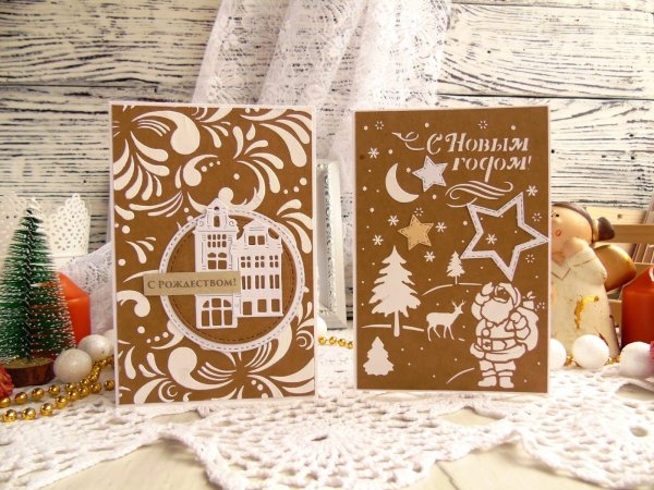 Новогодние открытки в стиле крафт