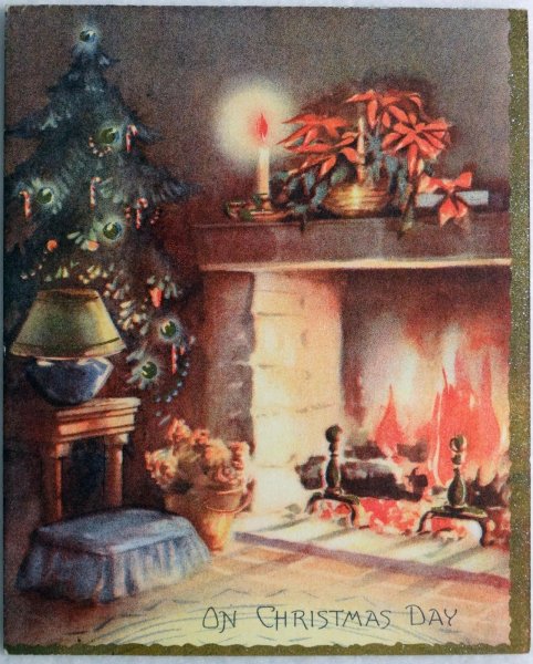 Рождественский камин акварель