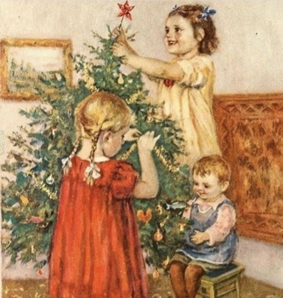 Дети наряжают елку