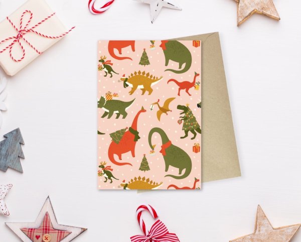 Динозавр в новогодней шапке