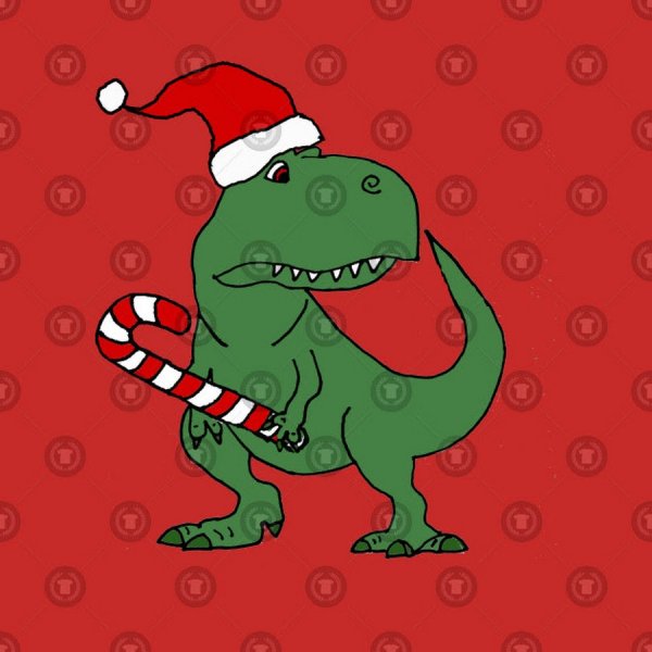 Динозавр в новогодней шапке