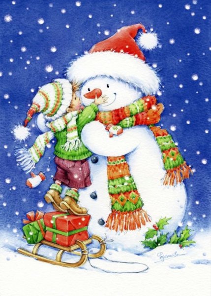 Новогодние открытки акварелью