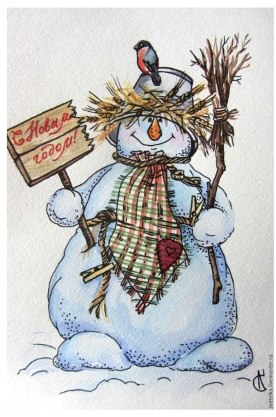 Забавный Снеговик рисунок