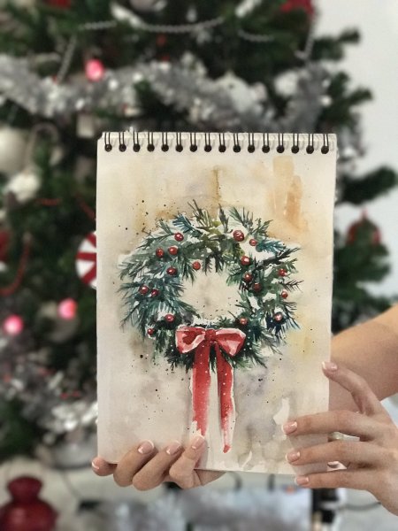 Акварельные открытки на новый год