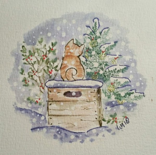 Новогодние открытки акварелью