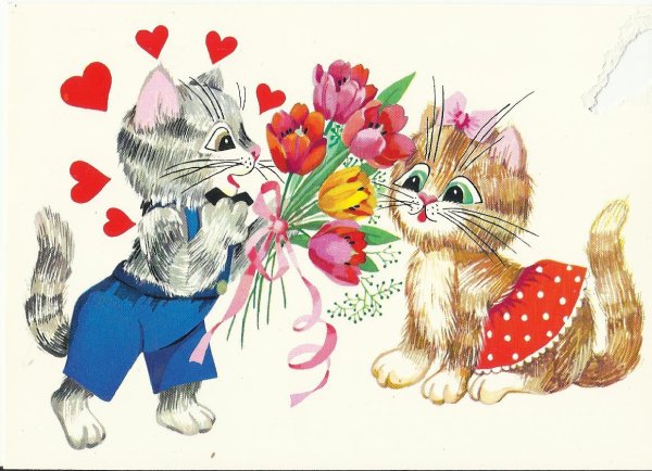 Котенок с цветами 8 марта