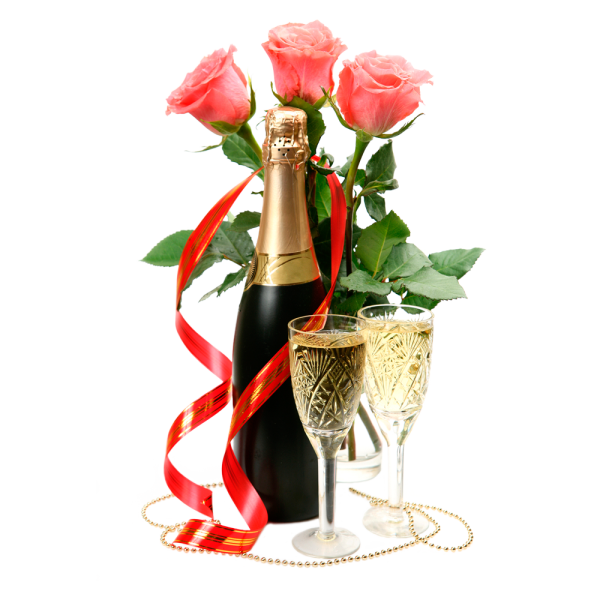 Бокалы с шампанским и цветами