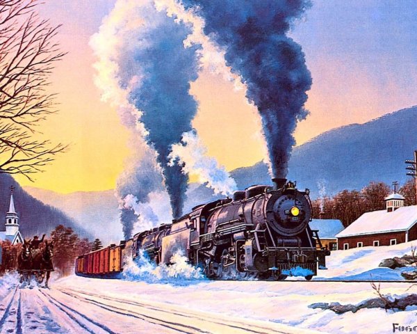 Пейзаж с паровозом