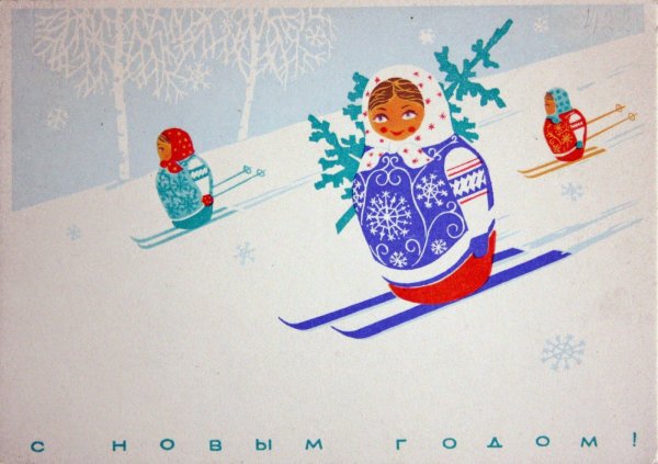 Новогодняя открытка с матрешкой