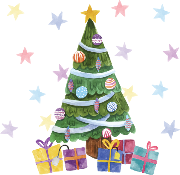 Новогодняя елка акварель