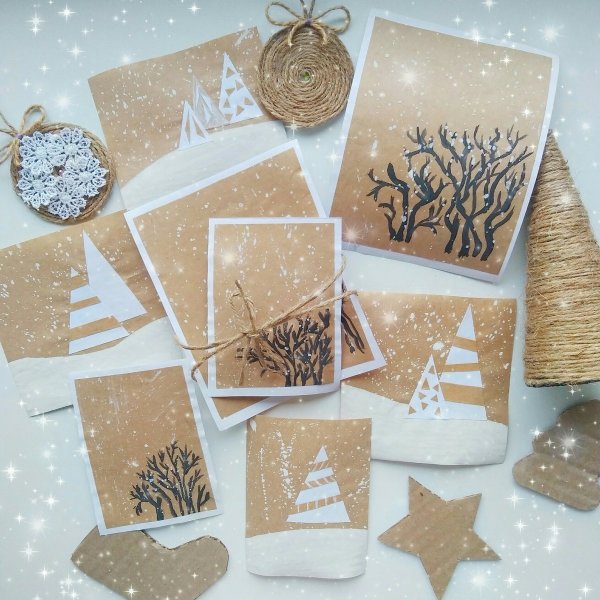 Открытки из крафт бумаги на новый год