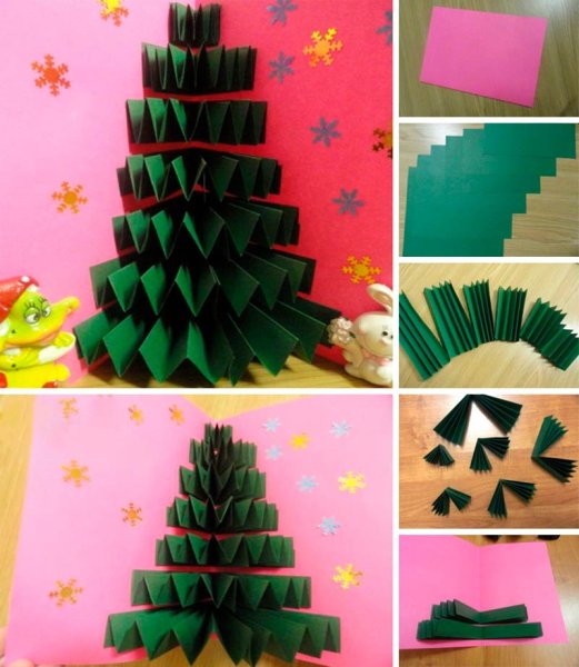 Открытка с елочкой гармошкой