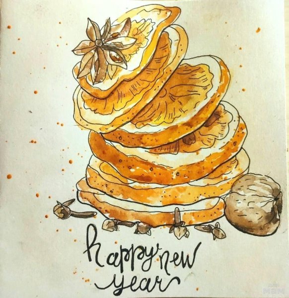 Рисунок открытка на новый год скетч