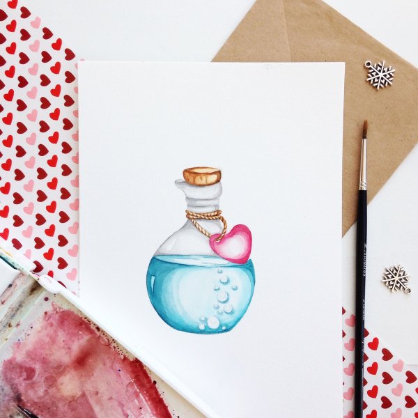 Акварельный скетч открытка