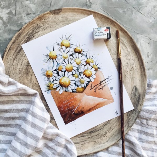 Акварельная открытка на др