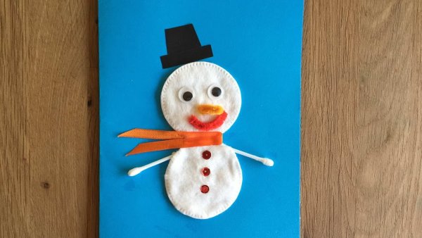 Снеговик поделка в детский сад из ватных дисков