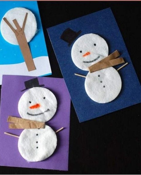 Новогодняя аппликация из ватных дисков