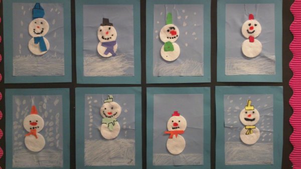 Снеговик из ватных дисков для малышей