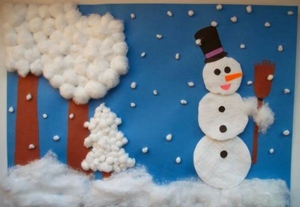 Снеговик из ватных дисков