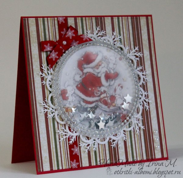 Новогодняя открытка с применением крышки от сметаны
