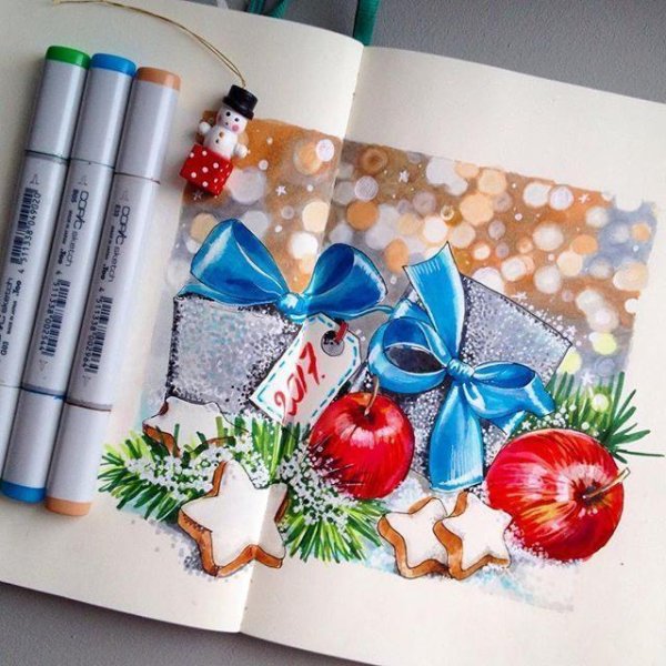 Новогодние открытки акварелью