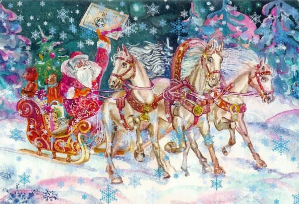 Дед Мороз на тройке лошадей