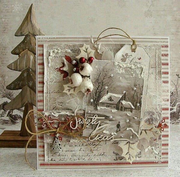Новогодние открытки в стиле Скрапбукинг