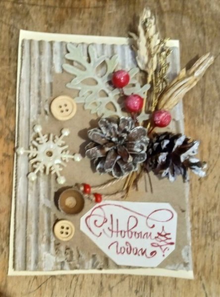 Открытка Новогодняя своими руками с природная материалы