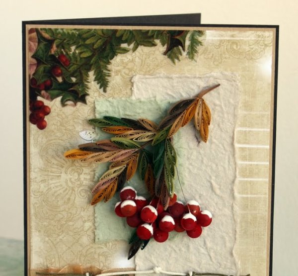 Новогодняя открытка из природного материала своими