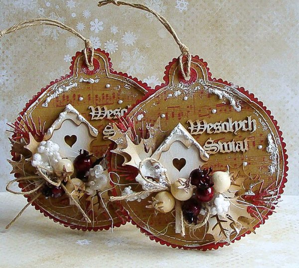 Елочные игрушки в стиле Скрапбукинг