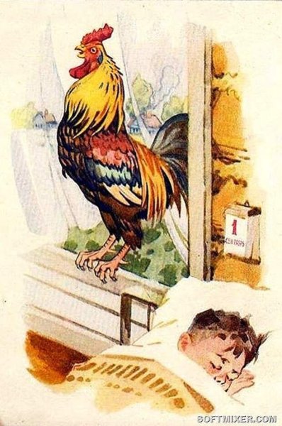 Советская открытка с петушком