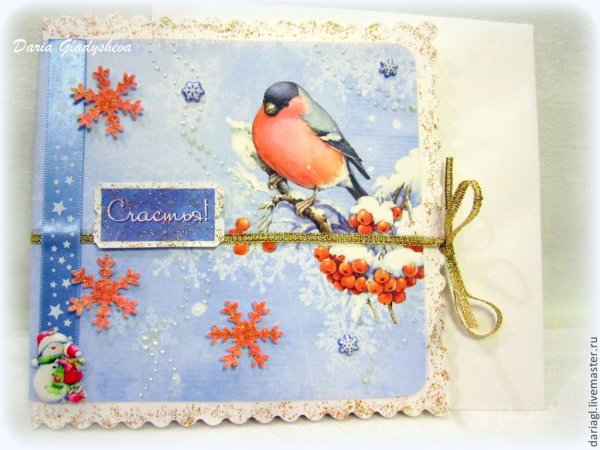 Открытка Снегирь своими руками
