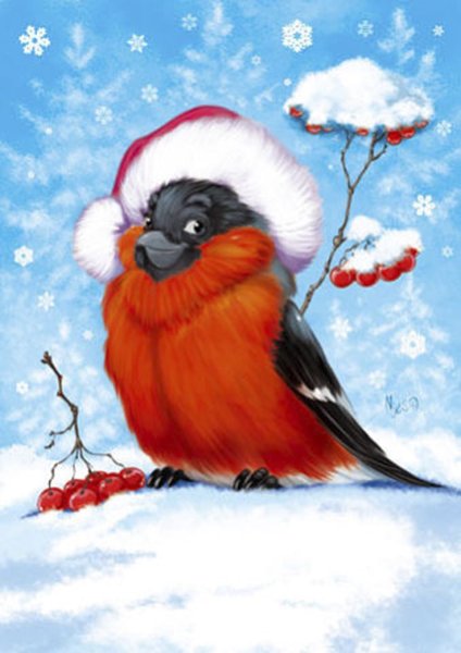 Открытка "Снегири"