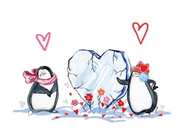 Влюбленные пингвинчики арт